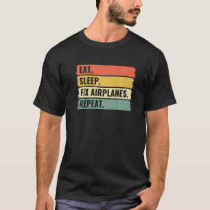Camiseta Comer Dormir Consertar Aviões Repetir Mecânico de