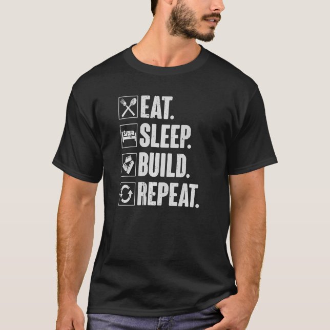 Camiseta Comer Dormir Construir Repetir   Bloco do Construt (Frente)