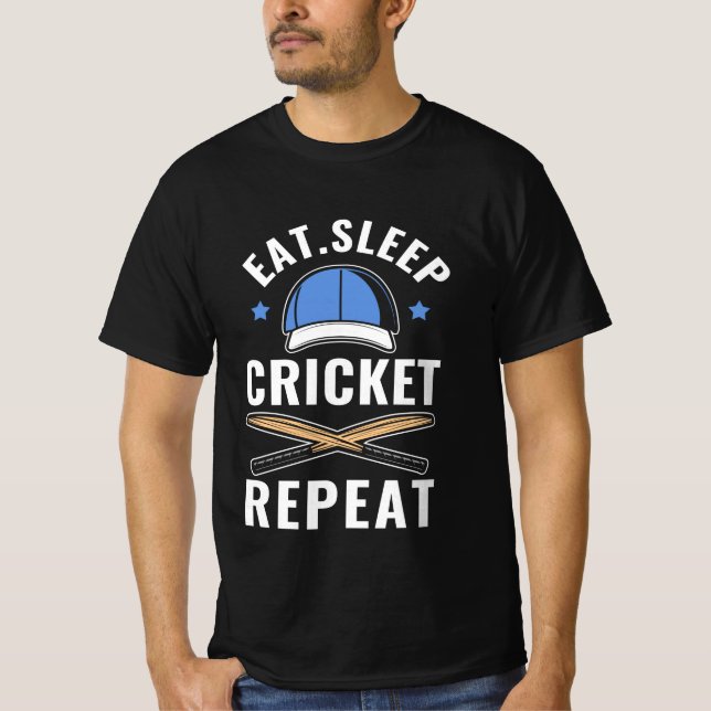 Camiseta Comer Dormir Críquete Repetir (Frente)