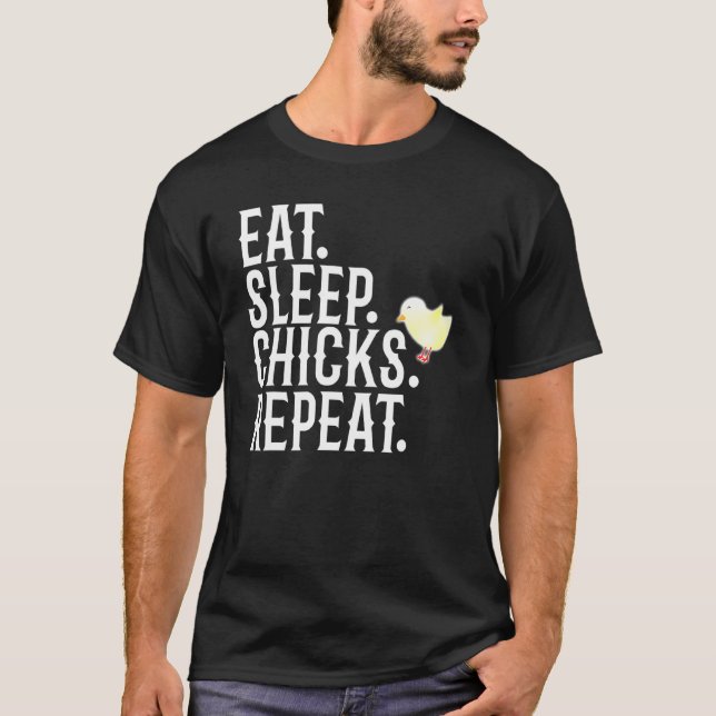 Camiseta Comer Dormir Frangos Repetir Amante de Frango (Frente)