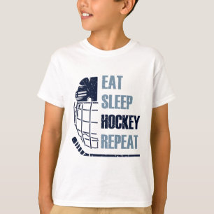 Camiseta Comer Dormir Hóquei Repetir Máscara Divertida Ades