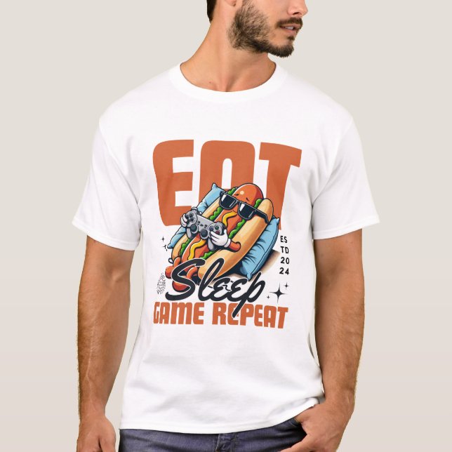 Camiseta Comer, dormir, jogar, repetir (Frente)