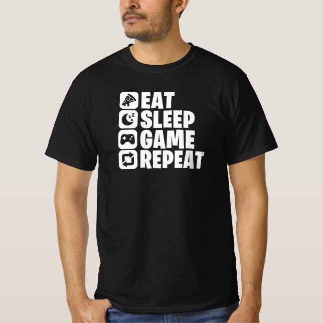 Camiseta Comer Dormir Jogar Repetir Citação Divertida de Jo (Frente)