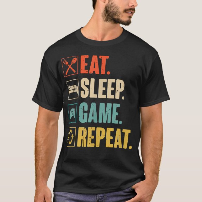 Camiseta Comer Dormir Jogo Repetir Divertido (Frente)