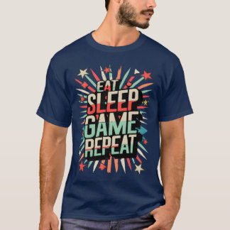 Camiseta Comer Dormir Jogo Repetir frase engraçada