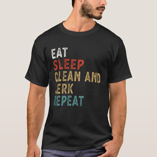 Camiseta Comer Dormir Limpar e Sacudir Repetir Presente Div (Frente)