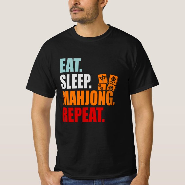 Camiseta Comer. Dormir. Mahjong. Repetir (Frente)