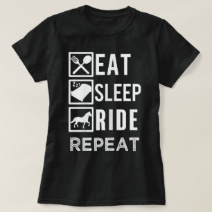Camiseta Comer Dormir Montar Cavalos Repetir frase engraçad