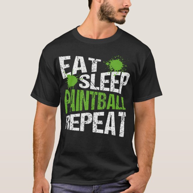 Camiseta Comer Dormir Paintball Divertido (Frente)