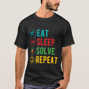 Camiseta Comer Dormir Resolver Cubo de Quebra-Cabeça Repeti