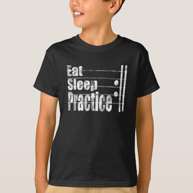 Camiseta Comer exercícios de sono repetir presente musical (Frente)