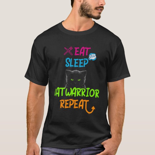 Camiseta Comer Gato do Sono e Repetir Gato (Frente)