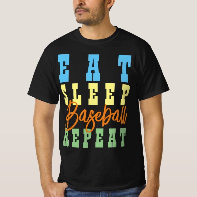 CAMISETA COMER REPETIÇÃO DE BASEBALL DE SONO (Frente)