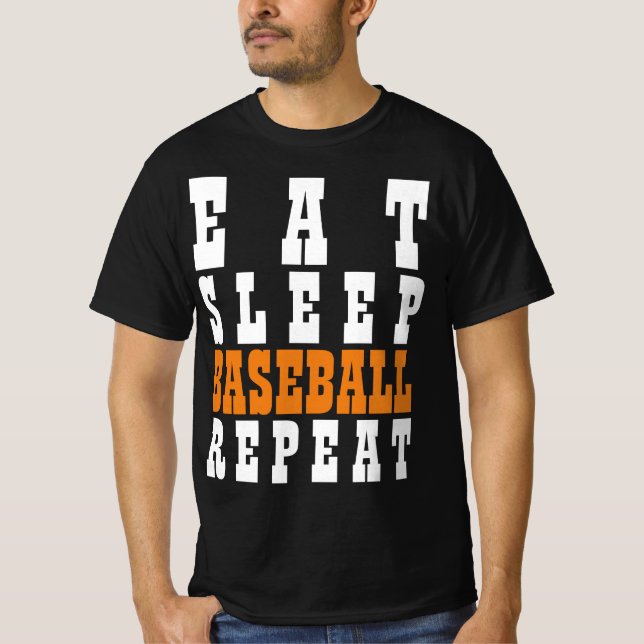 CAMISETA COMER REPETIÇÃO DE BASEBALL DE SONO (Frente)
