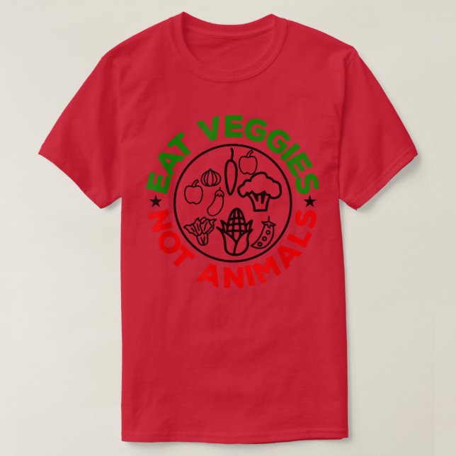 Camiseta Comer vegetais não animais vegetais ou vegetariano (Frente do Design)