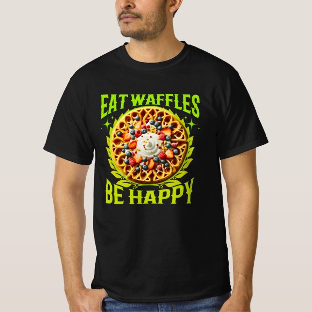Camiseta comer waffles seja feliz (Frente)