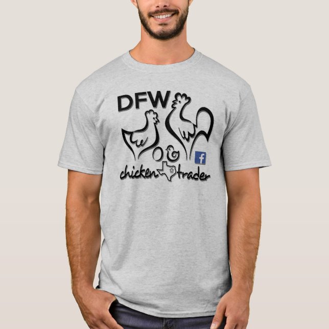 Camiseta Comerciante da galinha de DFW/que o Cluck (Frente)