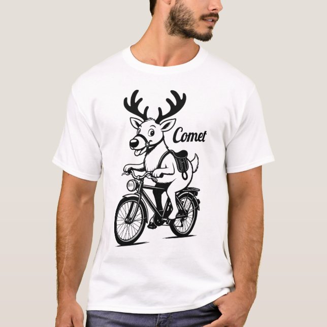 Camiseta  Comet The Reindeer Riding a Bike (Frente)