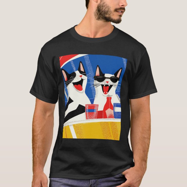 Camiseta Comic Joyful Perfect Cat Duo apreciando as víblias (Frente)