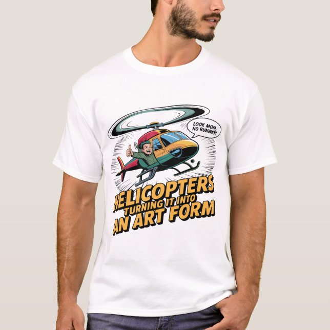 Camiseta Comic-Style Helicopter Pilot Art – “Look Mom" (Frente)