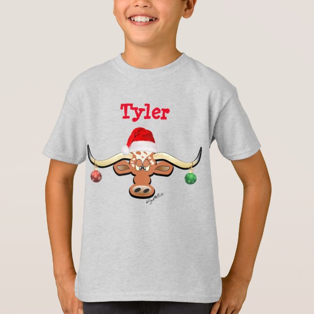 Camiseta Comical Christmas Longhorn Steer (Frente)