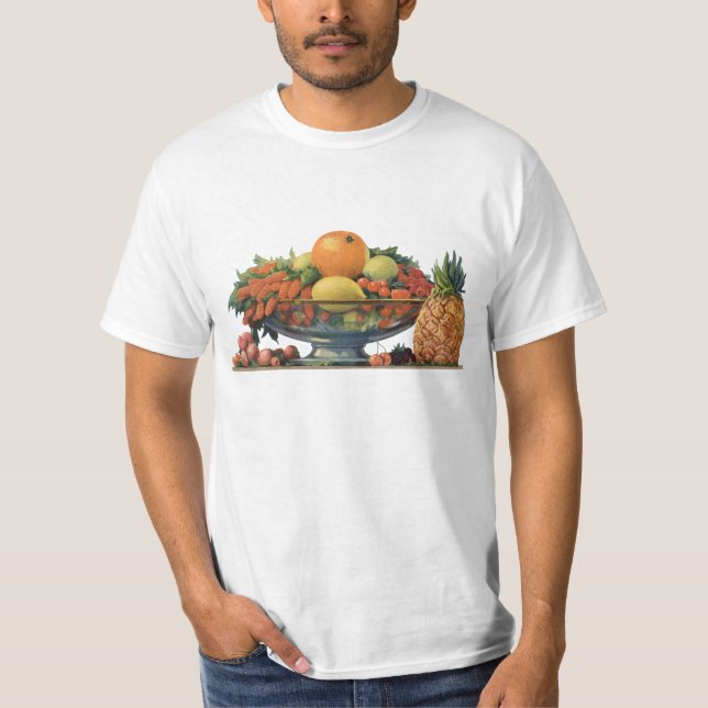 Camiseta Comida Antiga, Frutas Sortidas em uma Tigela (Frente)