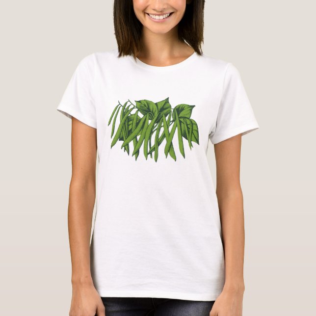 Camiseta Comida Antiga, Legumes Feijão Verde Orgânico (Frente)