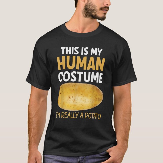 Camiseta Comida Batatas Figurino Humano Eu Sou Realmente Um (Frente)