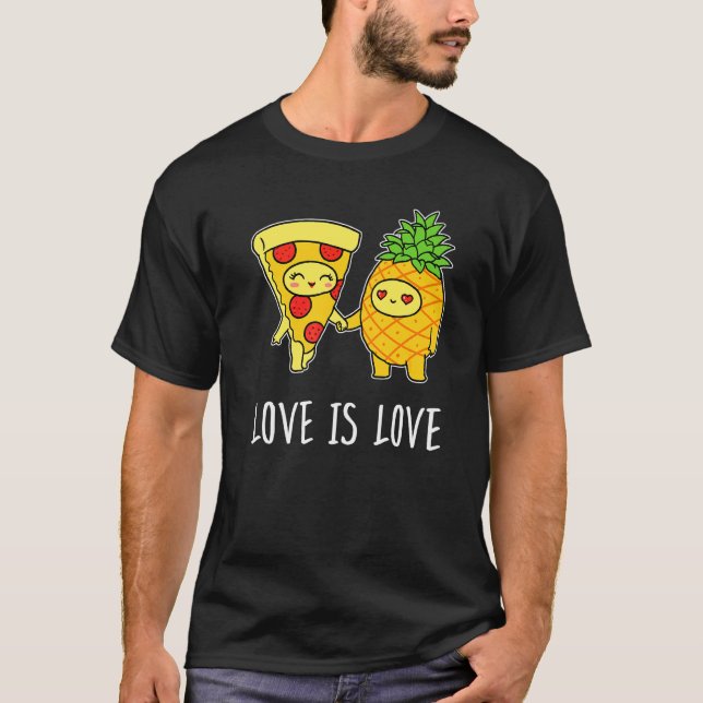 Camiseta Comida de Amor É Amor  Pizza de Abacaxi com Pepper (Frente)