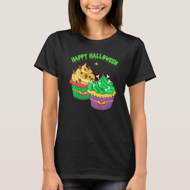 Camiseta Comida de bolachas de Cupcake de Halloween Doce (Frente)