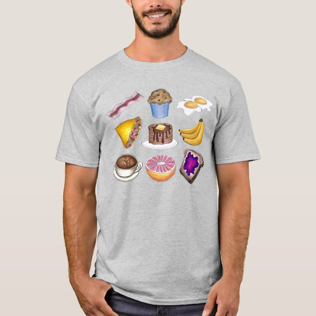 Camiseta Comida de café da manhã Ovos de torrada Muffins de (Frente)