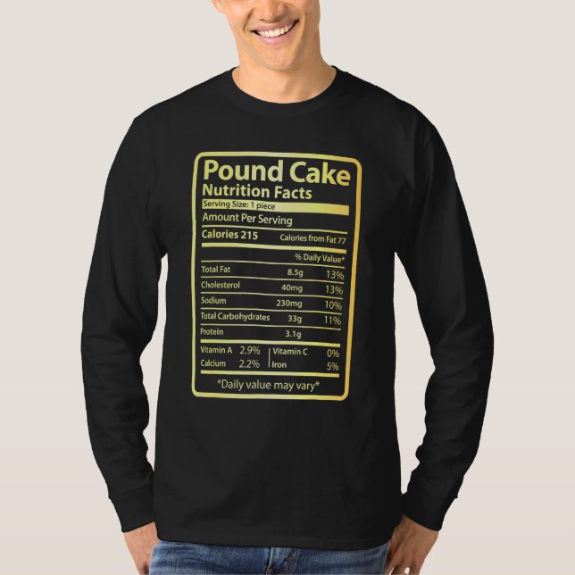 Camiseta Comida de Fatos de Nutrição de Bolo Libra no Natal (Frente)