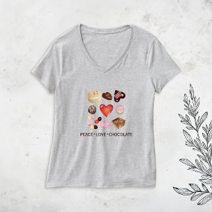 Camiseta Comida de Ilustração de Chocolate Peace Love