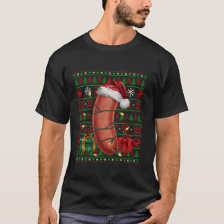 Camiseta Comida de linguiça Xmas Luzes Feias de Santa Hat S