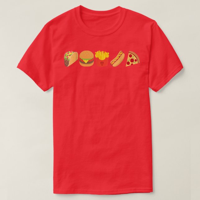 Camiseta Comida de Lixo Taco Burger Fries Hot Dog Pizza (Frente do Design)