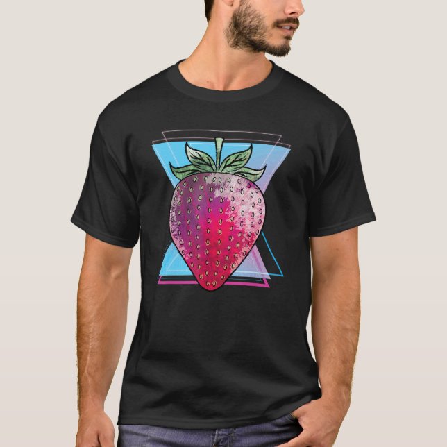 Camiseta comida de Verão Red Berry Vaporwave, 80s, Strawber (Frente)