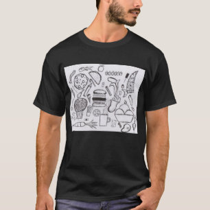 Camiseta Comida do Doodle #7 do punk rock no preto