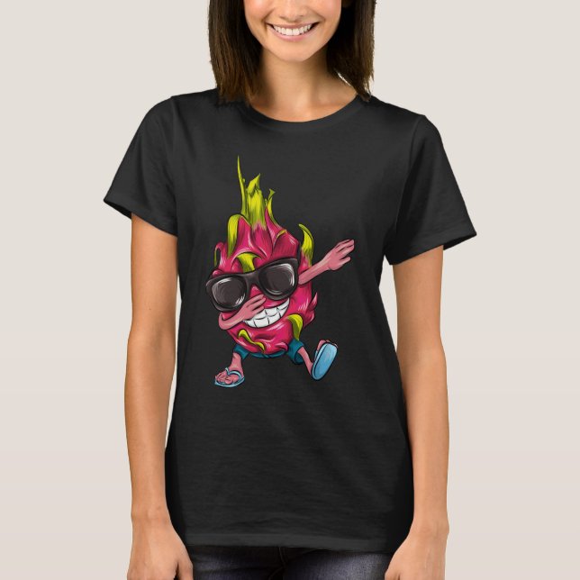 Camiseta Comida Engraçada Dabbing Dragon Fruta Bubble tea C (Frente)