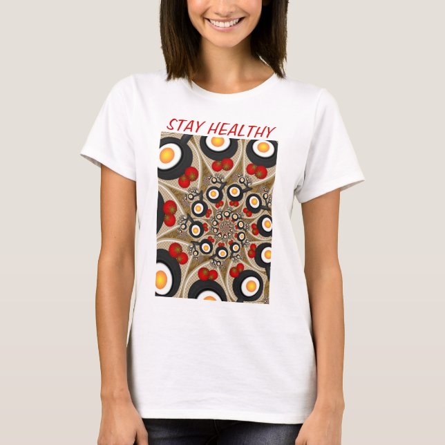 Camiseta Comida Engraçada De Arte Fractal, Tomates, Ovos (Frente)
