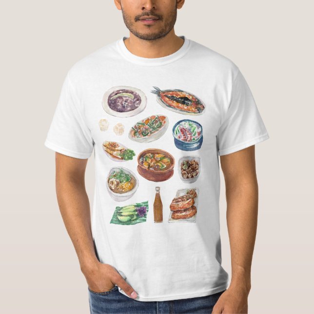 Camiseta Comida filipina tradicional na aguarela Pinoy (Frente)
