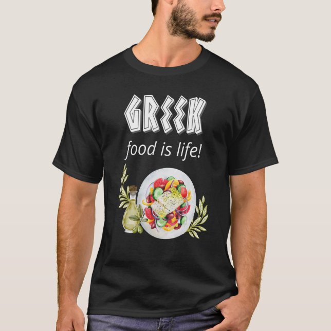 Camiseta Comida Grega É Vida Dizer Comida Mediterrânea (Frente)