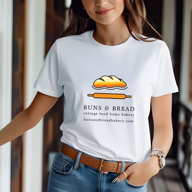 Camiseta Comida Home Bakery de Algodão Uniforme de Funcioná (Cottage Food Home Bakery Bread Logo Uniform T-Shirt)