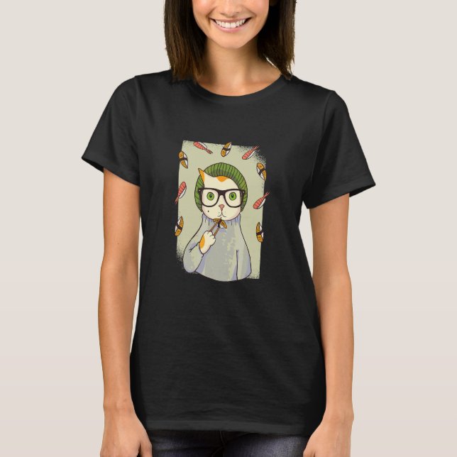 Camiseta Comida Internacional Chinesa Peixe Sushi Gato Hips (Frente)