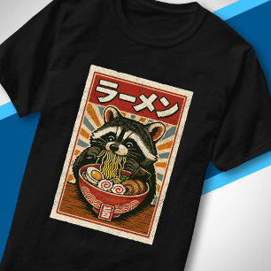 Camiseta Comida Japonesa Vintage Guaxinim Fofo Tomando Rame
