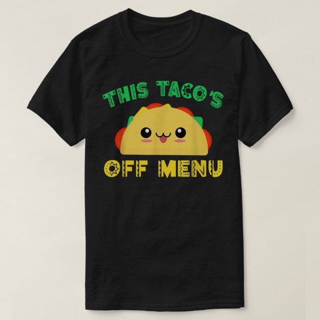 Camiseta Comida Meia dizendo "Tacos do Menu Meican" (Frente do Design)