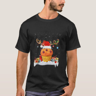 Camiseta Comida Muffin Luzes Xmas Papais noeis de Reindeer 