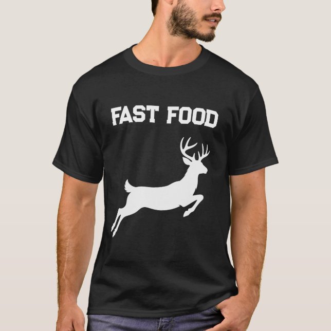 Camiseta Comida Rápida Divertida Veado Saltitante Caça (Frente)