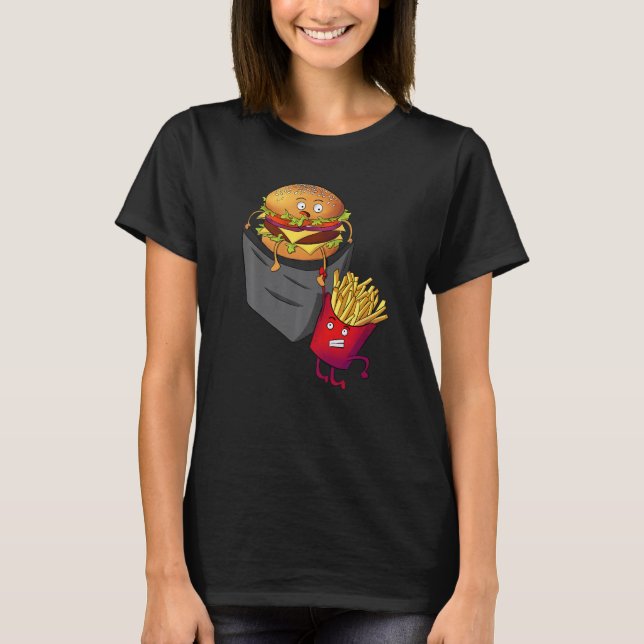 Camiseta Comida Rápida No Pote Do Burger De Fritas De Bolso (Frente)