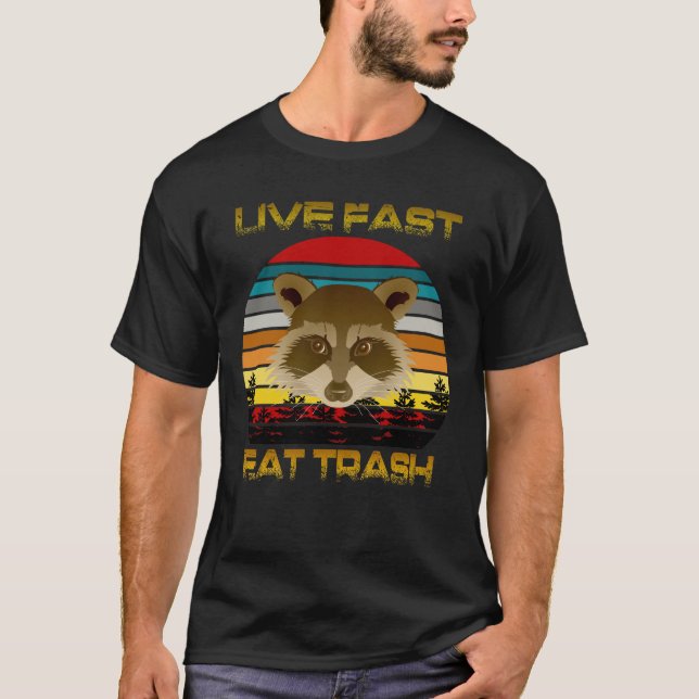 Camiseta comida rápida viva, lixo, guaxinim engraçado (Frente)