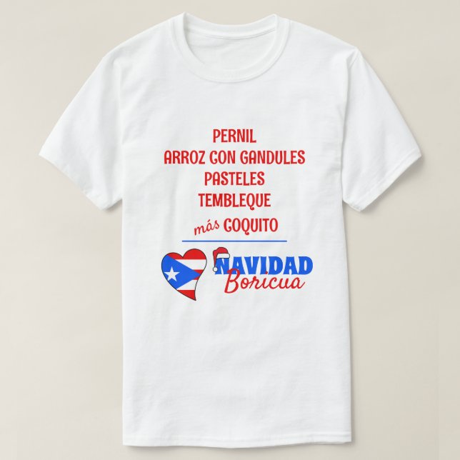 Camiseta Comida tradicional de Natal da Navidad Boricua esp (Frente do Design)